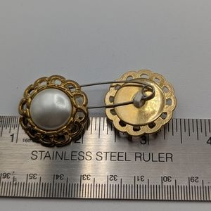 BUTTONS Gold Petal-like edging (2) 1-1/8" Round white domed